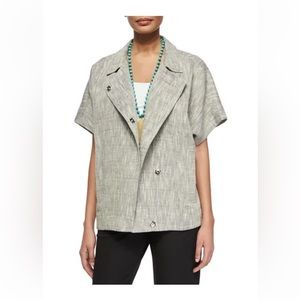 Eileen Fisher Linen/Cotton Boxy Short sleeved Jacket in Dark Pearl Sz M